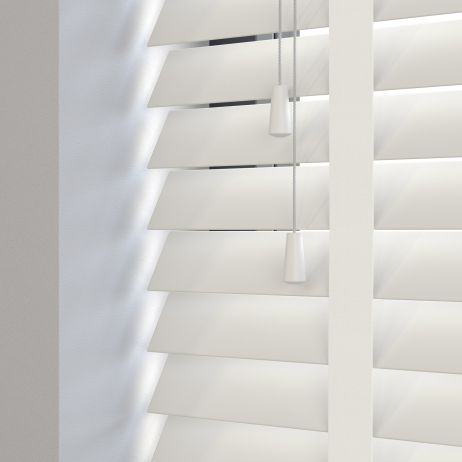 Editions Canvas With Jasmine White Tape - Close up of an off white venetian blind fully lowered