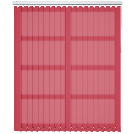 A bright red vertical blind in a living room