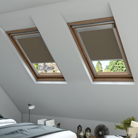 A side on view of a Skylight blind in a window 