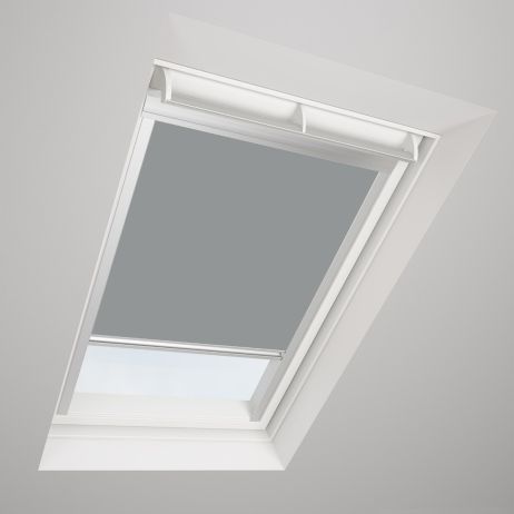a close up of a grey skylight blind in a window