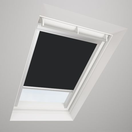 A black skylight blind in a window
