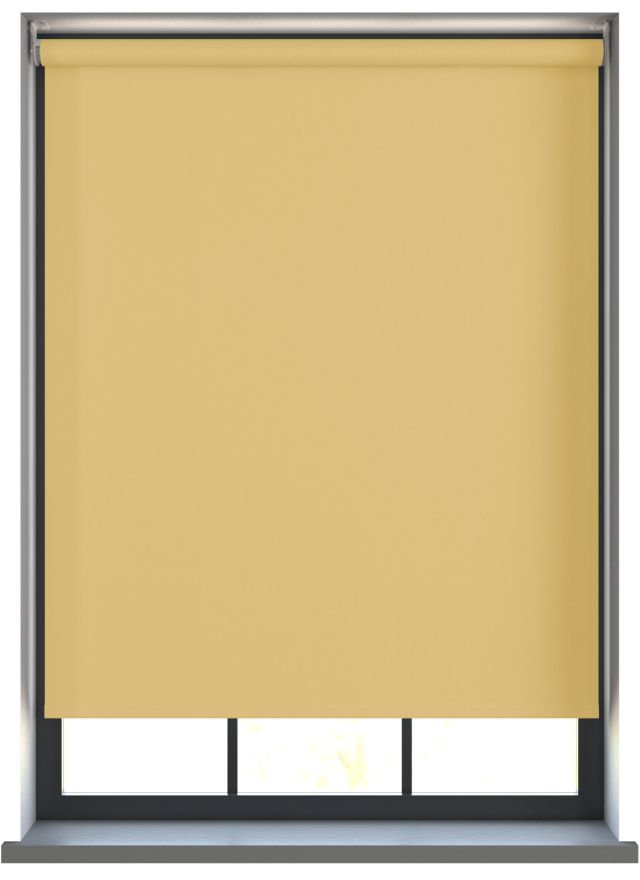 Our Amor Pastel Yellow Roller blind in a living room window.