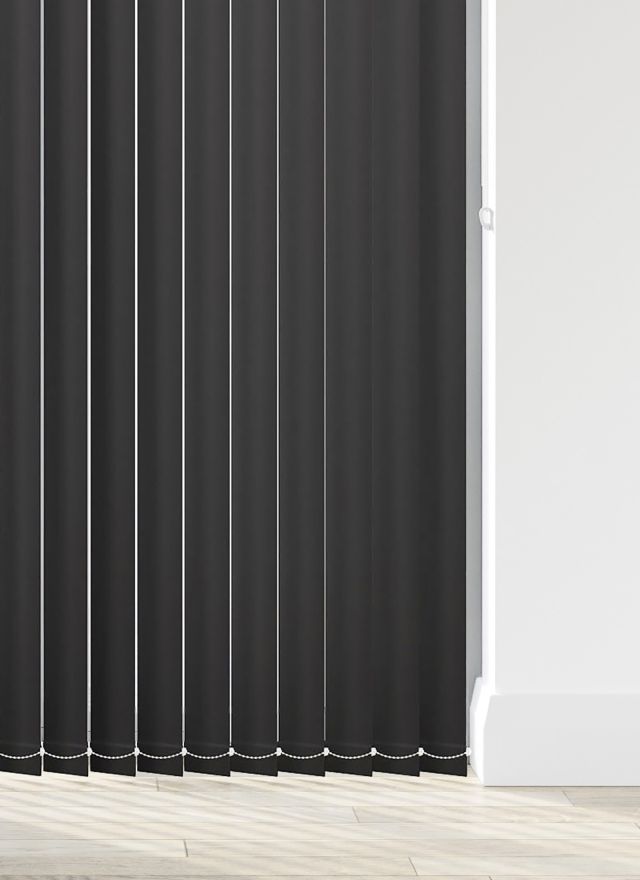 A black vertical blind in a bathroom