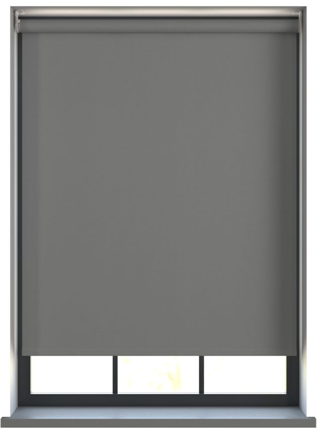 Our Amor Shark Grey Roller blind in a bedroom window.