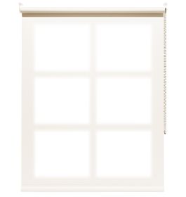 A white dimout roller blind in a window