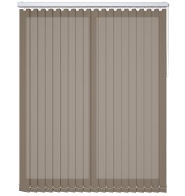 A light brown vertical blind in a bathroom