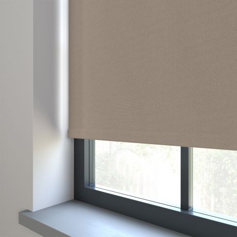 Our Amor Antique Steel Roller blind in a bedroom window.