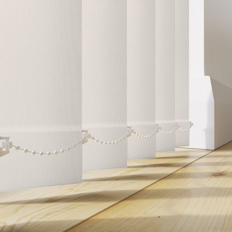 A cream coloured vertical blind in a bathroom