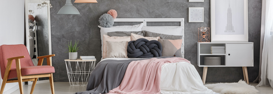 Grey, pink and white bedroom colour ideas