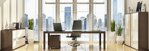 High rise office with venetian blinds