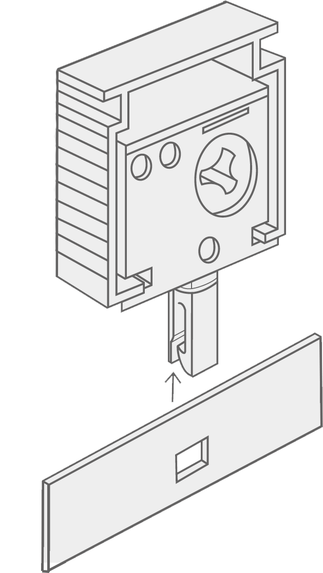 A diagram showing how to clip the vertical vanes onto the headrail 